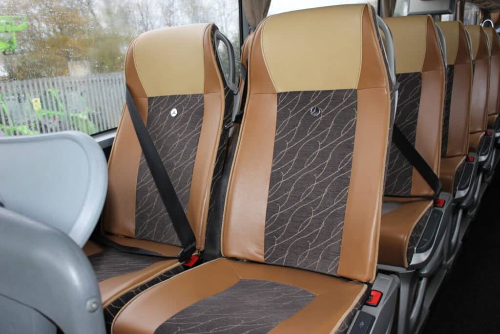 50 seater coach seat detail with seat belts